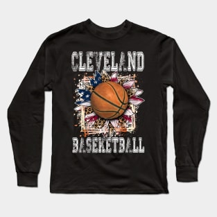 American Flag Personalized Cleveland Proud Name Basketball Long Sleeve T-Shirt